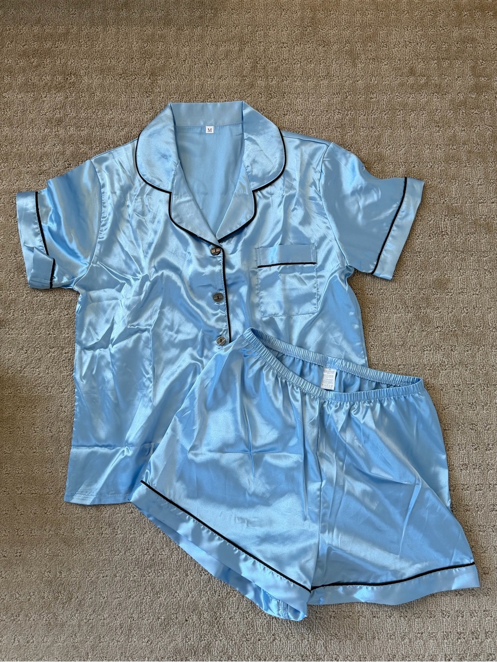 Silky Satin Pajama Set - Light Blue